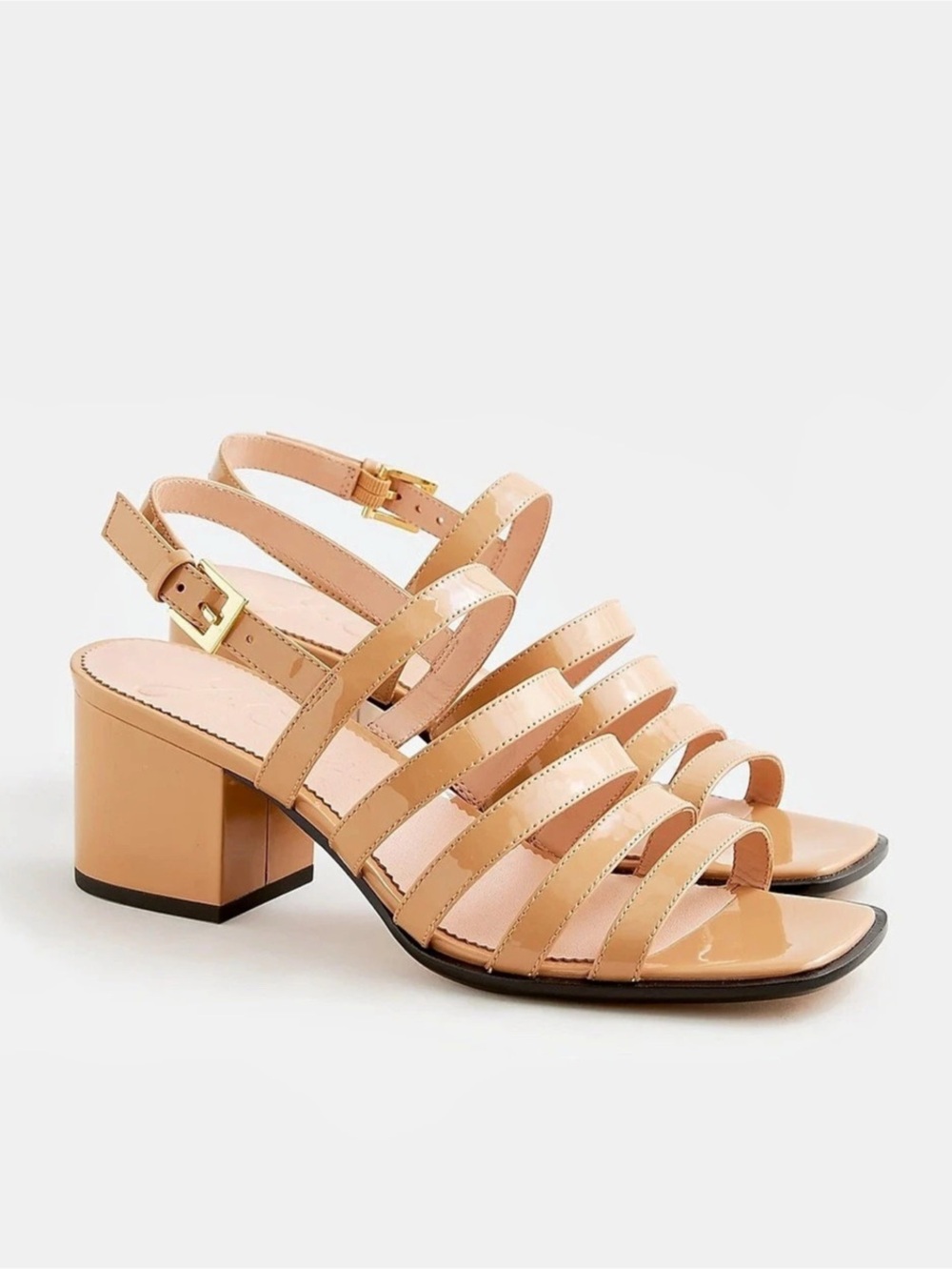 J.Crew Dylan Strappy Block-Heel Sandals in Patent Leather Brown US 8 1⁄2